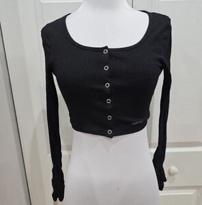 Dolls Kill Poster Grl Nothing But Trouble Henley Lounge Black Snap Top XS S